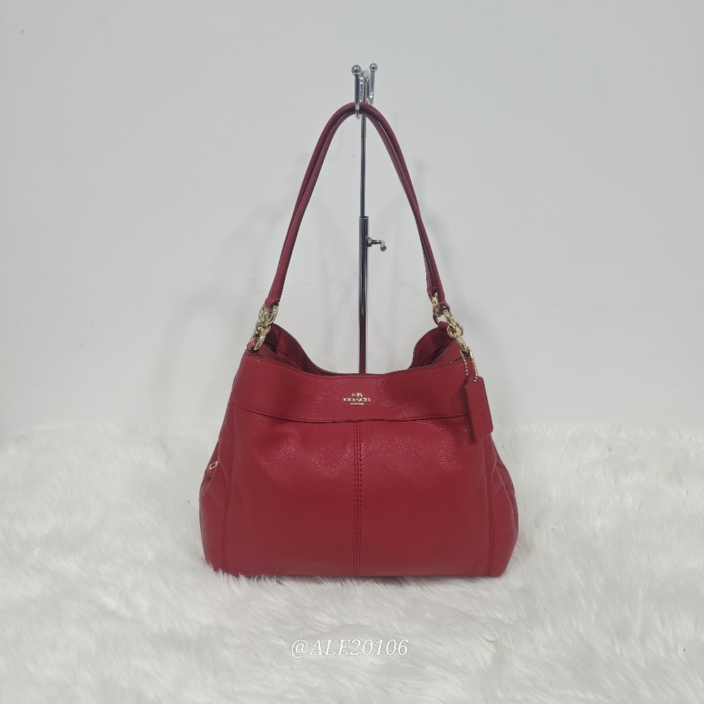 Coach Lexy Shoulder Bag Women Red Pebbled Leather Short Strap Gold Hardware